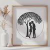 Beautiful Tree Hug Illustration A stylized illustration of a tree with intertwined lovers embracing at its base.