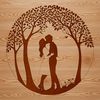 Stylized Love Tree Illustration A pair of lovers embracing under the branches of a stylized tree, ideal for Valentine's Day or wedding celebrations.