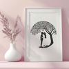 Love Under Blossoms An ornate design featuring a pair embracing under a blossoming tree, perfect for Valentine's Day or wedding celebrations.