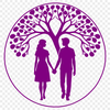 A stylized illustration of intertwined lovers standing beneath the branches of a tree.