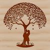 Romantic Tree Silhouette with Embracing Lovers Vector illustration of a tree embracing lovers in a romantic kiss, perfect for Valentine's Day or wedding decorations.