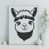 Fuzzy Alpaca SVG Design A digital illustration of a South American camelid animal with soft fur and banana-shaped ears.