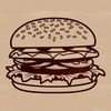 Simple Hamburger Icon A simple hamburger design featuring a beef patty, cheese, lettuce, and tomato on a bun.