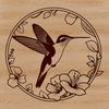 Floral Bird Perch SVG Design A colorful hummingbird perched on a floral background, depicted in vector art style.