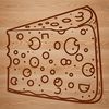 A stylized illustration of a wedge-shaped cheese with a smooth surface and rounded edges.