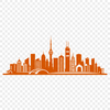 A city skyline illustration with buildings and skyscrapers rendered in vector graphics.