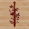 Intricately Designed Sword Vector Art A medieval-style sword with intricate designs etched onto its hilt and blade.