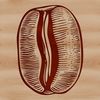A stylized illustration of a single coffee bean in 2D vector format.