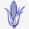 An illustration of a single ear of corn with green husk and golden kernels.