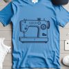 Modern Metal Sewing Machine Design Illustrated sewing machine with metal body and rotating wheel, suitable for vector graphics and cutting designs.