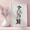 Line Art Cowboy Illustration A simple line drawing of a cowboy in traditional attire, suitable for vector design.