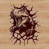 Dino Head Illustration in SVG Format A prehistoric T-Rex dinosaur's head smashing through a wall in a vector illustration.
