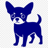 A stylized illustration of a Chihuahua in outline form.
