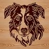 Furry Friend Dog Silhouette Illustrated portrait of a medium-sized Australian Shepherd dog with a furry coat and wagging ears.