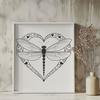 A colorful dragonfly design featuring interlocking love hearts in its wings.