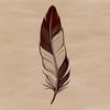 A simple illustration of a single bird's feather with clean lines and geometric shapes.