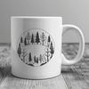 Free Vector Tree Line Drawing A detailed illustration of a forest landscape with various types of trees and foliage.