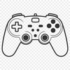 A minimalist video game controller icon A video game controller with buttons and joysticks, designed as a vector graphic.