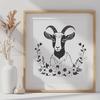 Stylized Goat Illustration with Floral Accents A stylized illustration of a goat in a natural setting with subtle floral elements.