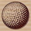 A detailed illustration of a golf ball with subtle shading and textures.