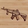 A detailed, 2D illustration of a rifle with intricate design elements.