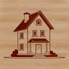 A simple line drawing of a house with basic architectural features.