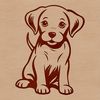 A simple line drawing of a sitting dog breed, identified as a Labrador Retriever.