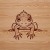 A colorful lizard peeking out from behind a rock, rendered as a detailed vector graphic.