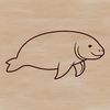 A detailed illustration of a manatee in the water.