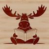 Wildlife Scene with Reading Moose A realistic illustration of a wild moose in a forest setting, reading a book.