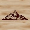 A 3D illustration of a mountain landscape with rugged peaks and valleys.