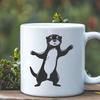 An illustration of a playful otter in a natural aquatic environment.