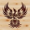 Vibrant Phoenix Vector Art A mythical phoenix with vibrant plumage and outstretched wings, designed as a vector graphic.