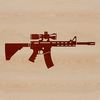 A detailed illustration of an assault rifle with ergonomic design.