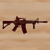 A 2D representation of a rifle with a detailed design, suitable for cutting machine stencils.
