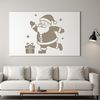 A vector design of Father Christmas wearing a hat and coat, suitable for various uses.