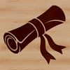 A minimalist illustration of a graduation scroll with a diploma and paper elements.
