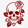 Gothic Floral Skull Ornament A stylized, ornate skull surrounded by floral elements and Gothic architecture details.