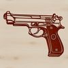 A detailed illustration of a pistol with sleek lines and minimalist design.