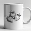 Strawberry Fruit SVG Design A detailed illustration of a strawberry fruit with seeds and green leaves.