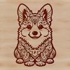 A breed-specific illustration of a Welsh Corgi in a sitting position.