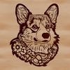 Welsh Corgi Illustration with Floral Details A stylized illustration of a Welsh Corgi's head featuring intricate floral patterns.