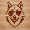 A wild animal, specifically a wolf, depicted with sunglasses on its head.