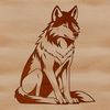 Fierce Canine Illustration A realistic illustration of a wolf sitting on its haunches, suitable for use in graphic design and crafting projects.