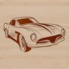A stylized illustration of a vehicle with intricate design elements.