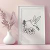 Flower Perch Bird Vector Art A colorful illustration of a hummingbird perched on a flower stem.