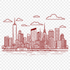 A detailed city skyline illustration with iconic skyscrapers and bustling streets.