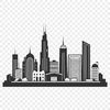 A detailed vector illustration of a city skyline at sunset with tall skyscrapers and busy streets.