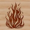 A stylized illustration of flickering flames with a bold, graphic shape.