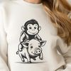 A digital illustration of a monkey-pig hybrid animal, designed as a vector art template.